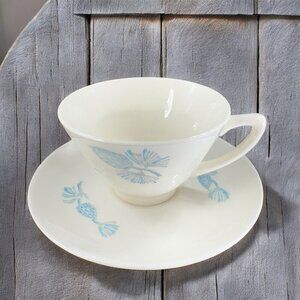 Marcrest Blue Spruce Blue Pinecone Coffee Cup and Saucer‎ Mid Century Porcelain